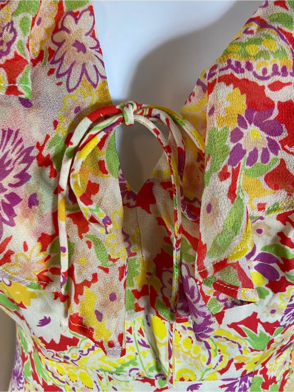 RIXO Jenna Red Summer Meadow Yellow Floral Maxi/Midi Dress Ruffle Sz 2